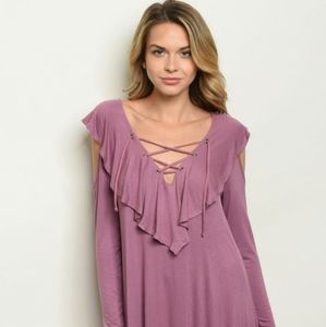 SALE!🔥LAST 2! Cold Shoulder Ruffled Jersey Dress